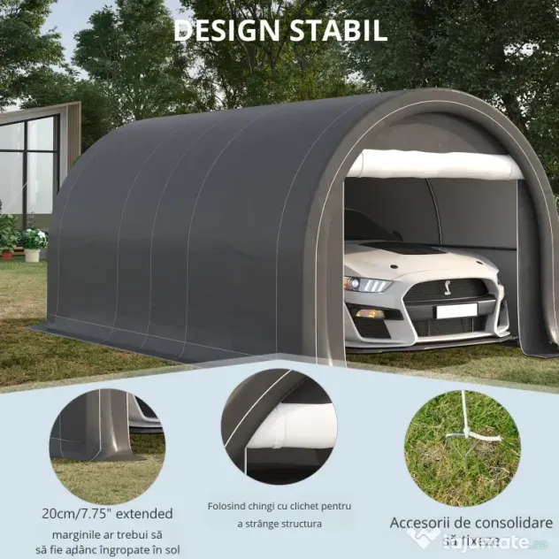 Outsunny Șopron Auto, Cort de Depozitare Portabil de Mare Capacitate cu Ușă, Copertina PE Anti-UV pentru Mașină, Barcă, Motocicletă, 3x5 m, Gri