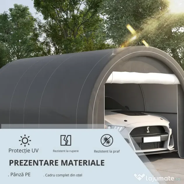 Outsunny Șopron Auto, Cort de Depozitare Portabil de Mare Capacitate cu Ușă, Copertina PE Anti-UV pentru Mașină, Barcă, Motocicletă, 3x5 m, Gri