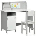 HOMCOM Set Masă și Scaune pentru Copii 5-8 Ani cu Spațiu de Depozitare, Tablă și Scaun, 90x45x85 cm, Roz