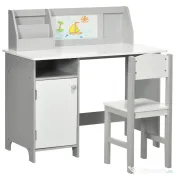 HOMCOM Set Masă și Scaune pentru Copii 5-8 Ani cu Spațiu de Depozitare, Tablă și Scaun, 90x45x85 cm, Roz 