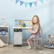HOMCOM Set Masă și Scaune pentru Copii 5-8 Ani cu Spațiu de Depozitare, Tablă și Scaun, 90x45x85 cm, Roz 