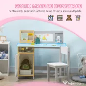 HOMCOM Set Masă și Scaune pentru Copii 5-8 Ani cu Spațiu de Depozitare, Tablă și Scaun, 90x45x85 cm, Roz 
