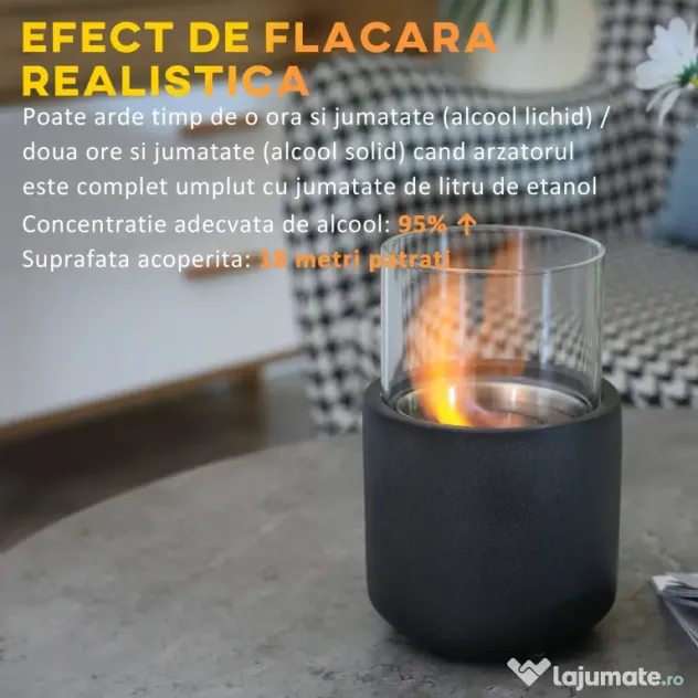 Homcom semineu Masa – Mini Bol Foc Beton cu Etanol, Gri