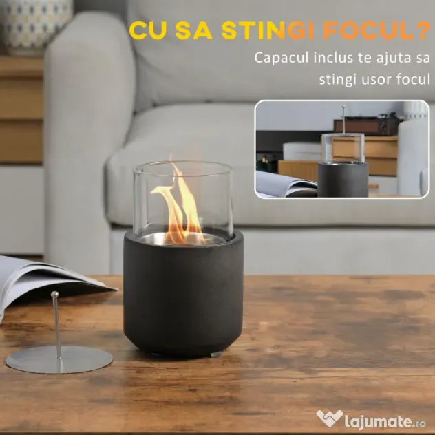 Homcom semineu Masa – Mini Bol Foc Beton cu Etanol, Gri