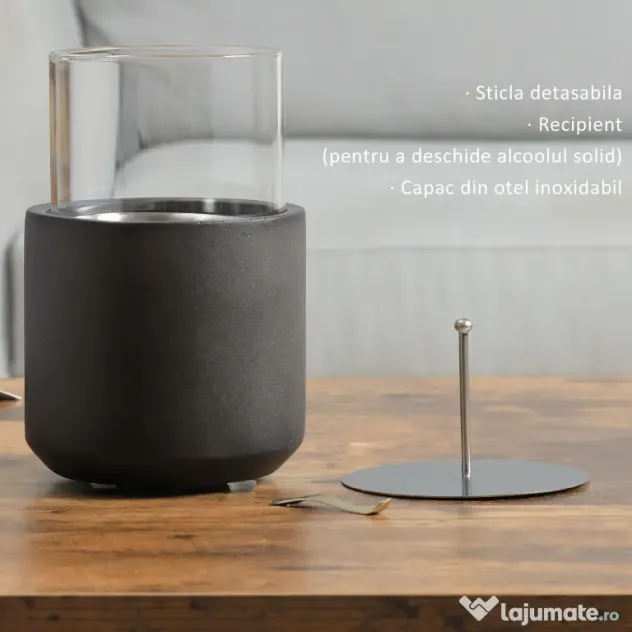 Homcom semineu Masa – Mini Bol Foc Beton cu Etanol, Gri