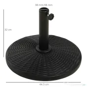 Outsunny Bază Rotundă pentru Umbrelă, Efect Ratan, de 12,5 kg, Suport pentru Stâlpi de 38mm și 48mm, Ø44,5 cm, Negru