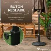 Outsunny Bază Rotundă pentru Umbrelă, Efect Ratan, de 12,5 kg, Suport pentru Stâlpi de 38mm și 48mm, Ø44,5 cm, Negru