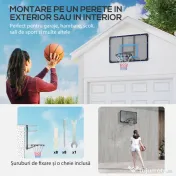 SPORTNOW Coș de Baschet de Perete, Mini Coș de Baschet cu Panou Indestructibil și Cerc din Oțel, 113x61x73 cm, Negru 