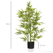 HOMCOM Plantă Artificială de Bambus Înaltă de 90 cm cu 504 Frunze din PEVA și PP Verde cu Ghiveci din Ciment Ø15x12.5 cm 