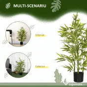 HOMCOM Plantă Artificială de Bambus Înaltă de 90 cm cu 504 Frunze din PEVA și PP Verde cu Ghiveci din Ciment Ø15x12.5 cm 