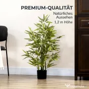 HOMCOM Plantă Artificială de Bambus Înaltă de 90 cm cu 504 Frunze din PEVA și PP Verde cu Ghiveci din Ciment Ø15x12.5 cm 