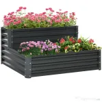 Outsunny Jardinieră pentru Cultivare Înălțată pe 2 Niveluri, Structură din Oțel, Spațiu Depozitare Inferior, 120x101x58 cm, Gri Închis