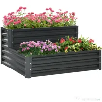 Outsunny Jardinieră pentru Cultivare Înălțată pe 2 Niveluri, Structură din Oțel, Spațiu Depozitare Inferior, 120x101x58 cm, Gri Închis