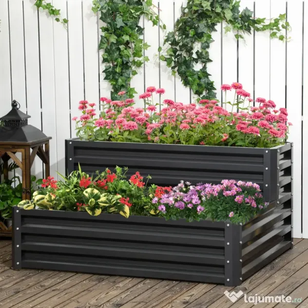 Outsunny Jardinieră Ridicată pentru Cultivare, din Oțel, pentru Grădinărit Urban și Balcon, 120x101x58 cm, Gri Închis | Aosom Romania
