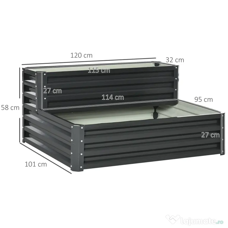 Outsunny Jardinieră Ridicată pentru Cultivare, din Oțel, pentru Grădinărit Urban și Balcon, 120x101x58 cm, Gri Închis | Aosom Romania