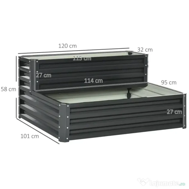 Outsunny Jardinieră Ridicată pentru Cultivare, din Oțel, pentru Grădinărit Urban și Balcon, 120x101x58 cm, Gri Închis | Aosom Romania