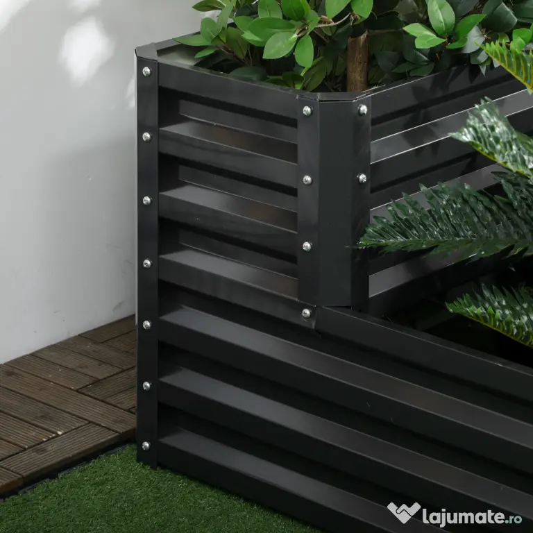 Outsunny Jardinieră Ridicată pentru Cultivare, din Oțel, pentru Grădinărit Urban și Balcon, 120x101x58 cm, Gri Închis | Aosom Romania