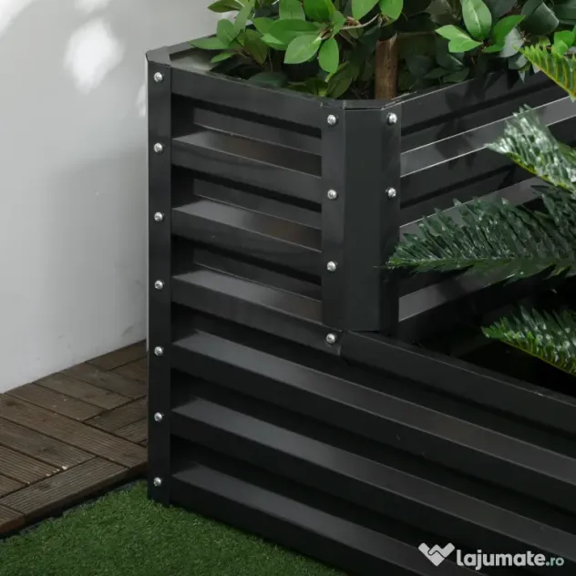 Outsunny Jardinieră Ridicată pentru Cultivare, din Oțel, pentru Grădinărit Urban și Balcon, 120x101x58 cm, Gri Închis | Aosom Romania