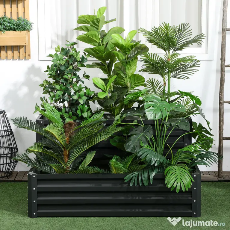 Outsunny Jardinieră Ridicată pentru Cultivare, din Oțel, pentru Grădinărit Urban și Balcon, 120x101x58 cm, Gri Închis | Aosom Romania