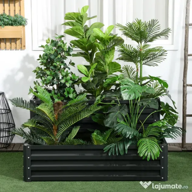 Outsunny Jardinieră Ridicată pentru Cultivare, din Oțel, pentru Grădinărit Urban și Balcon, 120x101x58 cm, Gri Închis | Aosom Romania