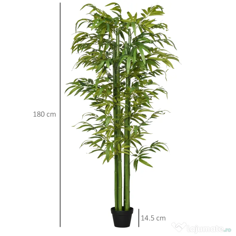 HOMCOM Plantă Artificială de Bambus, 180 cm, Realistă, cu Ghiveci Decorativ pentru Living și Dormitor, Verde
