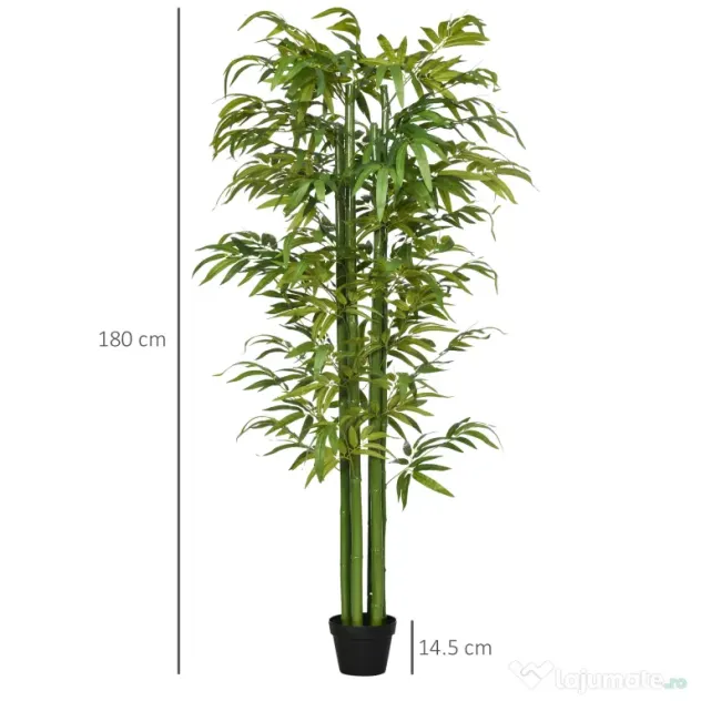HOMCOM Plantă Artificială de Bambus, 180 cm, Realistă, cu Ghiveci Decorativ pentru Living și Dormitor, Verde