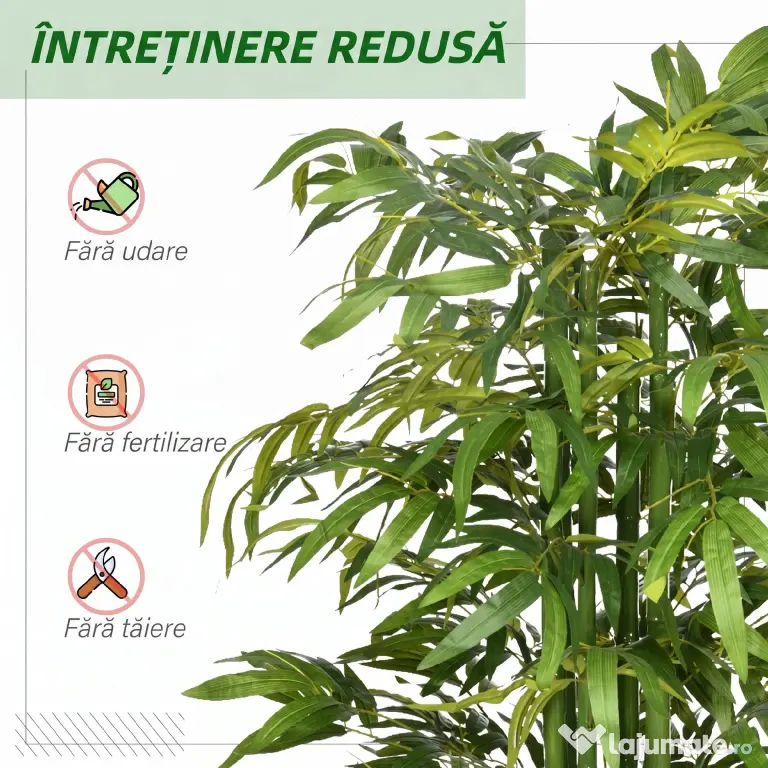 HOMCOM Plantă Artificială de Bambus, 180 cm, Realistă, cu Ghiveci Decorativ pentru Living și Dormitor, Verde