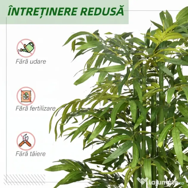HOMCOM Plantă Artificială de Bambus, 180 cm, Realistă, cu Ghiveci Decorativ pentru Living și Dormitor, Verde