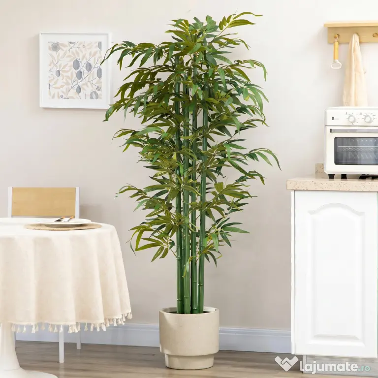 HOMCOM Plantă Artificială de Bambus, 180 cm, Realistă, cu Ghiveci Decorativ pentru Living și Dormitor, Verde