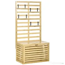 Outsunny Bancă de Depozitare pentru Grădină din Lemn de Brad cu Spalier Integrat și 4 Rafturi, Bancă de Depozitare Exterior Impermeabilă cu Închidere Magnetică, 80x45x160 cm, Culoare Lemn