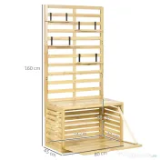 Outsunny Bancă de Depozitare pentru Grădină din Lemn de Brad cu Spalier Integrat și 4 Rafturi, Bancă de Depozitare Exterior Impermeabilă cu Închidere Magnetică, 80x45x160 cm, Culoare Lemn 