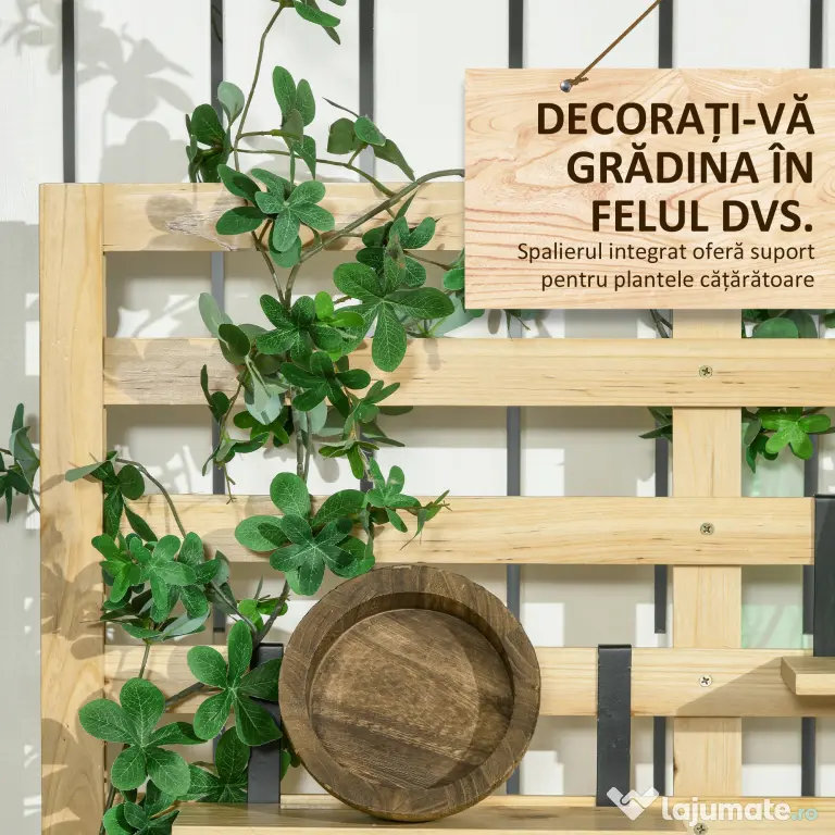 Outsunny Bancă de Depozitare pentru Grădină din Lemn de Brad cu Spalier Integrat și 4 Rafturi, Bancă de Depozitare Exterior Impermeabilă cu Închidere Magnetică, 80x45x160 cm, Culoare Lemn