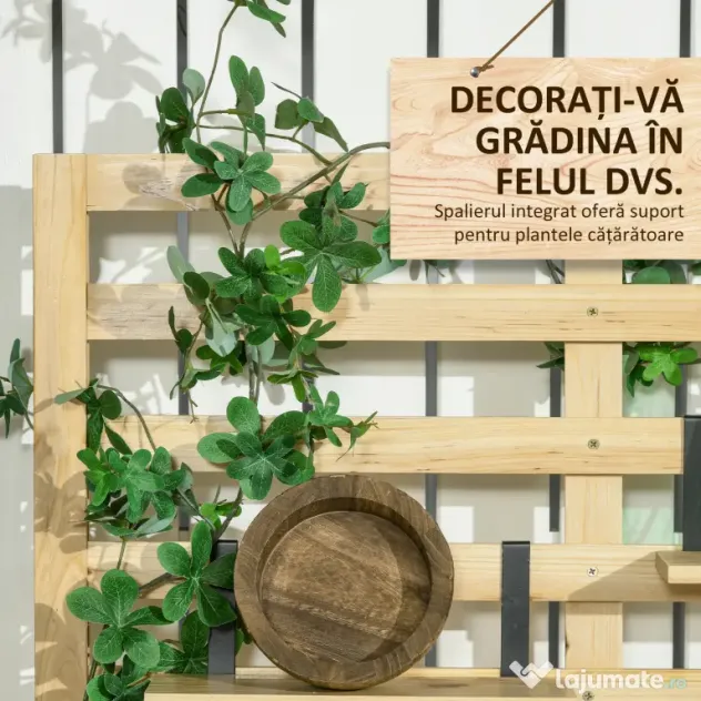 Outsunny Bancă de Depozitare pentru Grădină din Lemn de Brad cu Spalier Integrat și 4 Rafturi, Bancă de Depozitare Exterior Impermeabilă cu Închidere Magnetică, 80x45x160 cm, Culoare Lemn