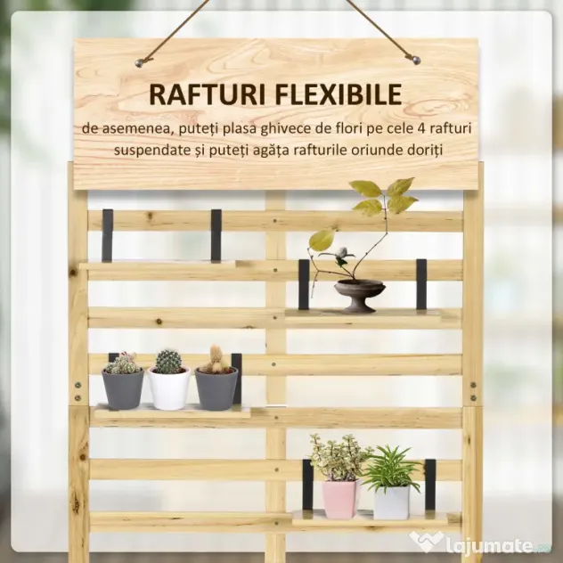 Outsunny Bancă de Depozitare pentru Grădină din Lemn de Brad cu Spalier Integrat și 4 Rafturi, Bancă de Depozitare Exterior Impermeabilă cu Închidere Magnetică, 80x45x160 cm, Culoare Lemn