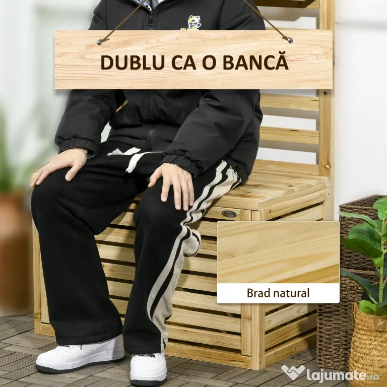 Outsunny Bancă de Depozitare pentru Grădină din Lemn de Brad cu Spalier Integrat și 4 Rafturi, Bancă de Depozitare Exterior Impermeabilă cu Închidere Magnetică, 80x45x160 cm, Culoare Lemn