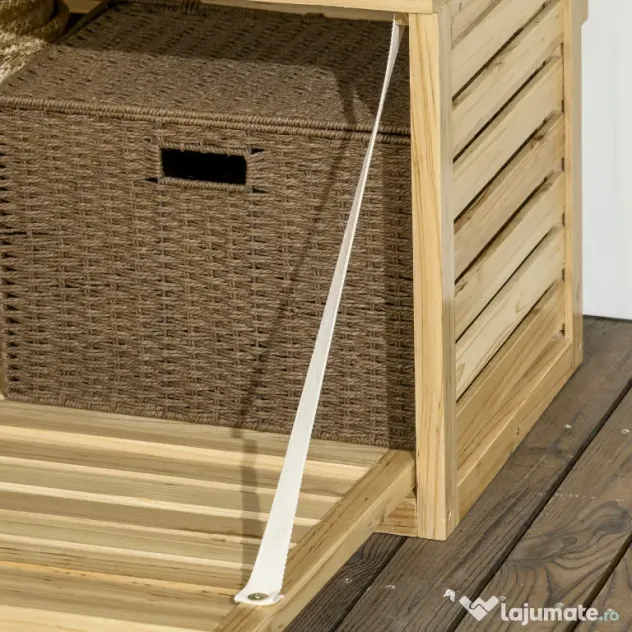 Outsunny Bancă de Depozitare pentru Grădină din Lemn de Brad cu Spalier Integrat și 4 Rafturi, Bancă de Depozitare Exterior Impermeabilă cu Închidere Magnetică, 80x45x160 cm, Culoare Lemn