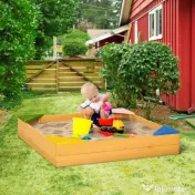 Outsunny Cutie Nisip Copii din Lemn, Design Natural, Rezistent la Intemperii, cu Capac Protecție | Aosom Romania 