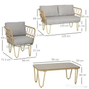 Set canapea din ratan PE din 4 piese Outsunny, cu impletitura rotunda | Aosom Romania