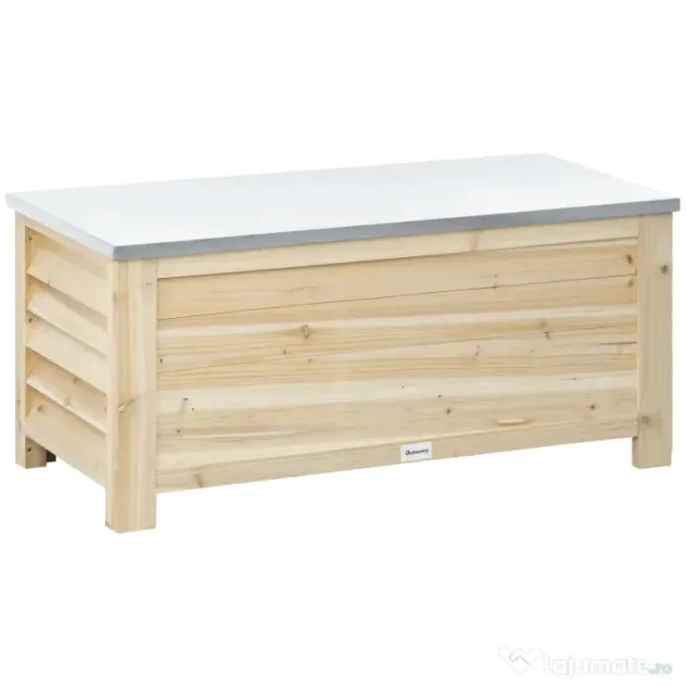 Outsunny Ladă de Exterior de 155L din Lemn cu Capac din Metal și 2 Amortizoare, 110x50x50 cm, culoare Lemn