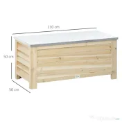 Outsunny Ladă de Exterior de 155L din Lemn cu Capac din Metal și 2 Amortizoare, 110x50x50 cm, culoare Lemn 