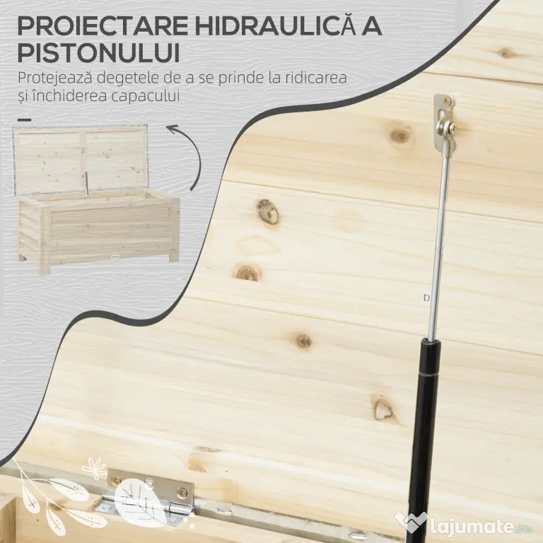 Outsunny Ladă de Exterior de 155L din Lemn cu Capac din Metal și 2 Amortizoare, 110x50x50 cm, culoare Lemn