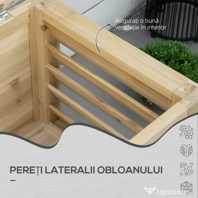Outsunny Ladă de Exterior de 155L din Lemn cu Capac din Metal și 2 Amortizoare, 110x50x50 cm, culoare Lemn