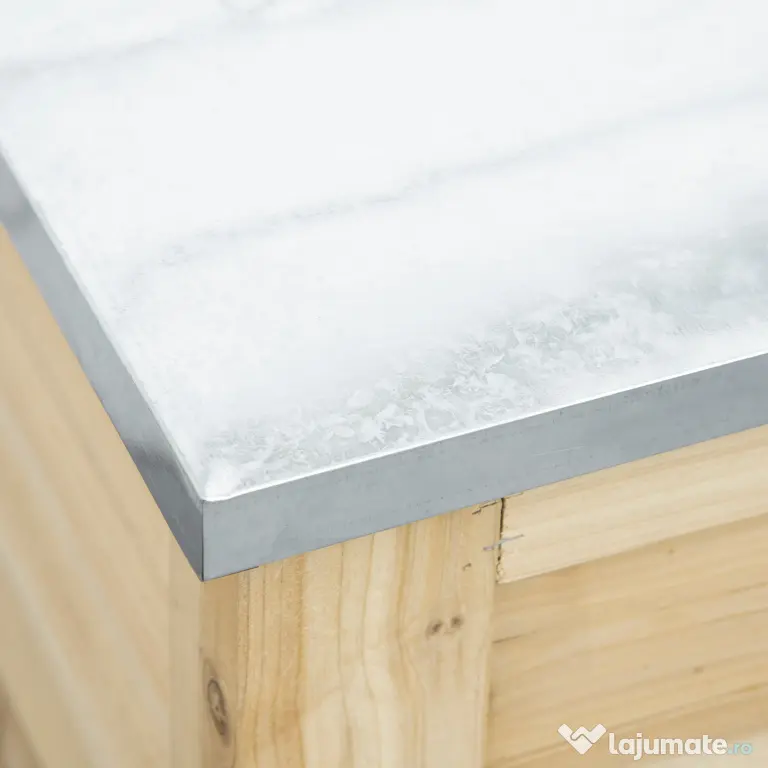 Outsunny Ladă de Exterior de 155L din Lemn cu Capac din Metal și 2 Amortizoare, 110x50x50 cm, culoare Lemn