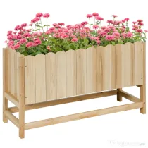 Outsunny Jardiniera pentru exterior, verticala si de dimensiuni reduse din lemn de brad cu orificiu de scurgere si protectie interioara, 86x30x50 cm, culoarea lemnului