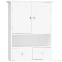 Kleankin Dulap de Perete pentru Baie cu 2 Uși, un Raft Deschis și 2 Sertare, Mobilier Multifuncțional, 50,8x17,8x66 cm, Alb | Aosom Romania