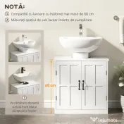 kleankin Dulap pentru Chiuvetă cu Piedestal, Dulap Sub Chiuvetă cu 2 Uși și Raft Reglabil, Dulap de Baie cu Decupaj în Formă de U, Alb | Aosom Romania 