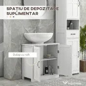 kleankin Dulap pentru Chiuvetă cu Piedestal, Dulap Sub Chiuvetă cu 2 Uși și Raft Reglabil, Dulap de Baie cu Decupaj în Formă de U, Alb | Aosom Romania 