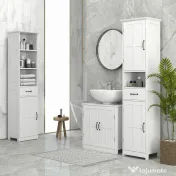 kleankin Dulap pentru Chiuvetă cu Piedestal, Dulap Sub Chiuvetă cu 2 Uși și Raft Reglabil, Dulap de Baie cu Decupaj în Formă de U, Alb | Aosom Romania 