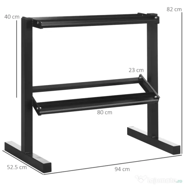 SPORTNOW Suport pentru Gantere pe 2 Niveluri, Organizator Stabil de Depozitare a Greutăților, 94x52.5x82cm, Negru | Aosom Romania
