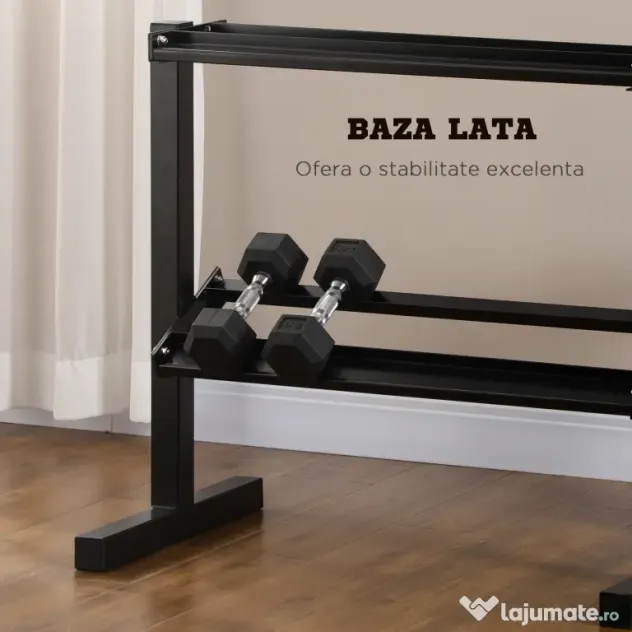 SPORTNOW Suport pentru Gantere pe 2 Niveluri, Organizator Stabil de Depozitare a Greutăților, 94x52.5x82cm, Negru | Aosom Romania